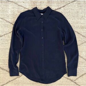 Signature Silk Button Up, Navy, XS